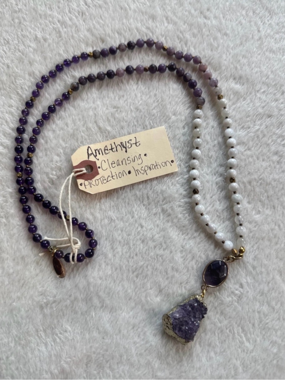 Amethyst Beaded Pendant Necklace - Purple & White